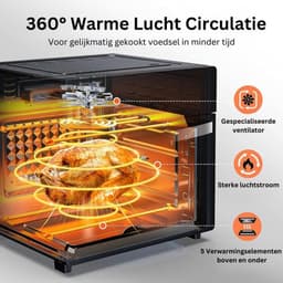 Luxe Heteluchtoven – Airfryer – Multifunctionele Combi Oven – Alles in één – 26L Inhoud – 12 Automatische Programma’s – LED Display – Zwart — thumbnail 6