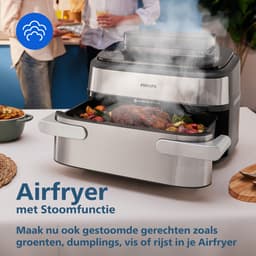 Philips Airfryer 5000-serie Megabasket Met Stoomfunctie – NA565/02 – Enkele mand óf Dubbele Mand - SteamClean – 9,5L – Tot 8 Personen – Inclusief Tang — thumbnail 12
