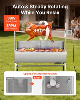VEVOR Rotisserie Grill 38W Speenvarken Grill Lam Grill Houtskool Grill (1218 mm Grilllengte) met 60 Kg Draagvermogen & Wielen & 4-Voudige Hoogteverstelling & Beschermhoes, Elektrische Grillset Voor Kamperen — thumbnail 4