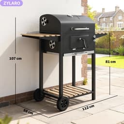 Premie Houtskool Barbecue - Smoker Barbecue - Barbecuegrill - Grillwagen - in Hoogte Verstelbare Houtskoolbak - Houtskoolgrill met Deksel, Flesopener, Thermometer, Planken - Verplaatsbaar - BBQ voor buiten, tuin - Zwart — thumbnail 4