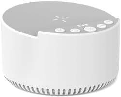 Geluidsmachine met draadloze oplader en Bluetooth-luidspreker – Slaaphulpmiddel met witte ruis en geheugenfunctie, 6 rustgevende geluiden, 3 timerstanden – Compact ontspanningsapparaat voor naast het bed, wit