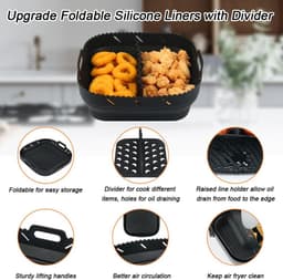 Luchtfriteuse Liner Siliconen met Verdeler, Vierkante Siliconen Luchtfriteuse Accessoires voor Ninja Speedi 5,7L / Cosori 5,5L/ Tefal/ Instant Vortex/ Philips Luchtfriteuse, 20,3 cm — thumbnail 5