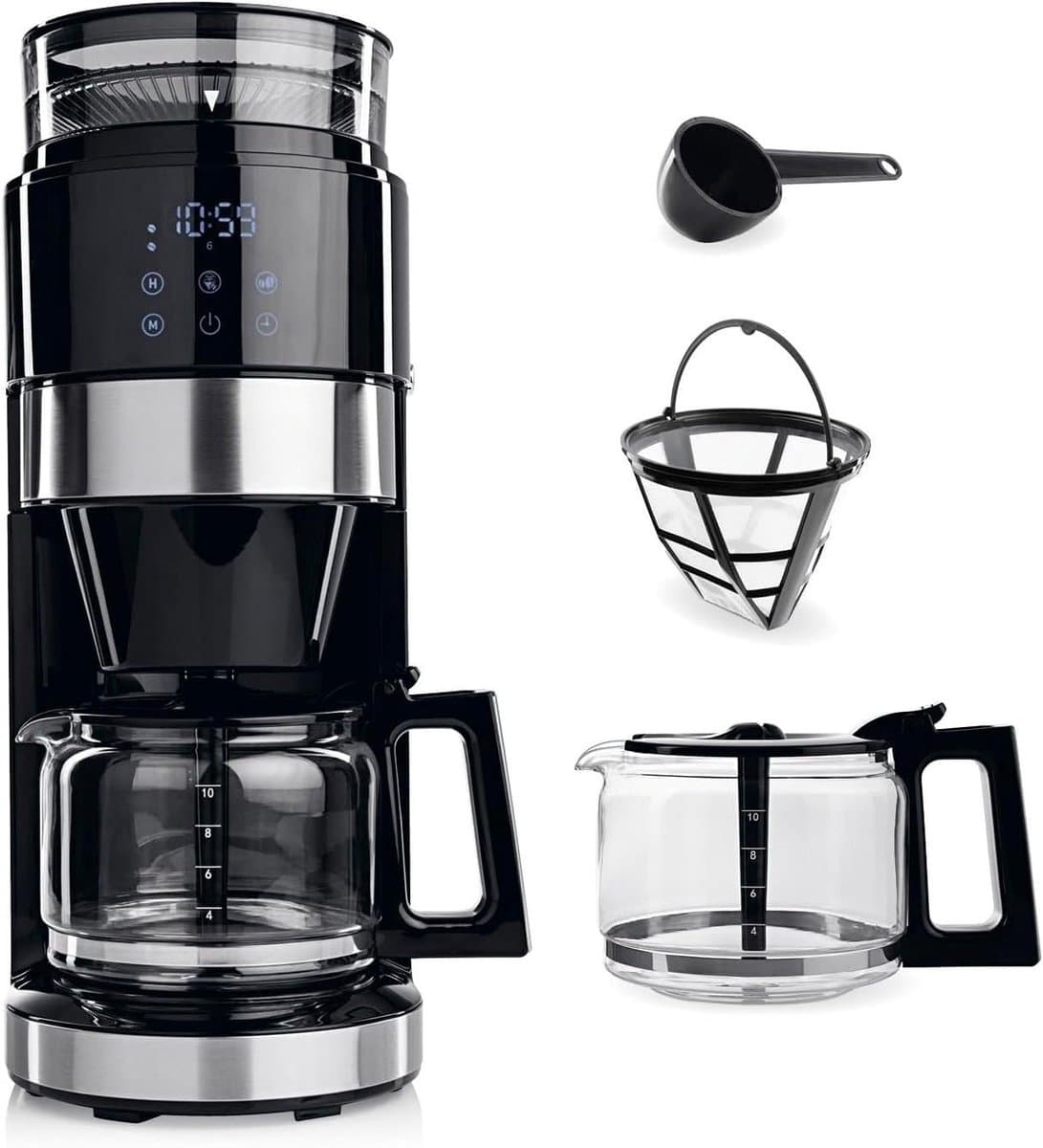 SNJY® Koffiemachine met Bonen - Volautomatische Koffiemachine - Espressomachine - Koffiezetapparaat Bonen - 900 W - Zwart/Zilver — afbeelding 1