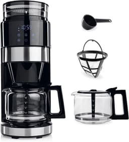 SNJY® Koffiemachine met Bonen - Volautomatische Koffiemachine - Espressomachine - Koffiezetapparaat Bonen - 900 W - Zwart/Zilver — thumbnail 1