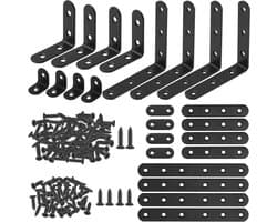 Hoekbeugelset zwart - L-vormige beugel, platte beugel - 134 stuks - Inclusief 110 schroeven - Voor houten stoel, boekenplank, raam, meubelkast