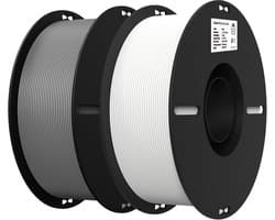 PLA Filament 1.75 mm Set van 2 KG (Wit & Grijs) - Hoge Precisie 3D Printer Filment