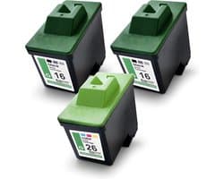 3x Inktpatroon Set Kleur en Zwart Vervangend voor Lexmark No 16, 17, 26, 27