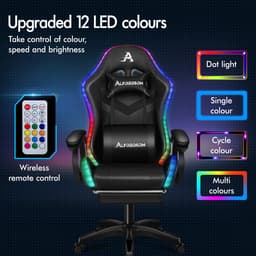 Gamestoel, 12 RGB LED-kleurenafstandsbediening, armleuningen met schuifrail, intrekbare voetsteun, 8-punt massage verstelbaar kussen — thumbnail 5