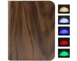 Houten Vouwbare Boeklamp met Kleurverandering - Stemmingslamp met 5 Kleuren, Dimbare LED Nachtlamp