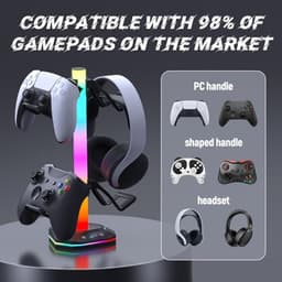 RGB Hoofdtelefoonhouder met Verzwaarde Basis en Oplader - Gaming Hoofdtelefoonhouder met USB en Type C — thumbnail 5