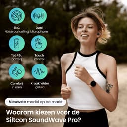 Siltcon® SoundWave Pro Sport - Volledig Draadloze Oordopjes – Oortjes Draadloos – Oordopjes – Oortjes - Bluetooth Oordopjes - Noise cancelling - Universeel - BT 5.3 - 48u op 1 lading - Blijven altijd zitten - Zwart — thumbnail 2