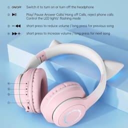Draadloze Kinderhoofdtelefoon Met Kattenoren En LED-Verlichting - Opvouwbare Over-Ear Hoofdtelefoon Met Microfoon - Bluetooth 5.3 - Roze — thumbnail 4
