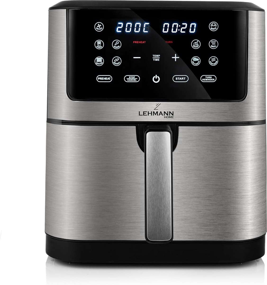 Grote luchtfriteuse met 8L capaciteit, 12 programma's en handmatige instelling, led-touch-display, vaatwasmachinebestendig — afbeelding 1