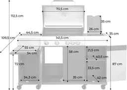 sweeek - Gasbarbecue 4 branders + 1 zijbranders maxim, staal, ingebouwde thermometer, vetopvangsysteem, verwarmingsrooster, l 145,5 x b 61,5 x h 143,5 cm — thumbnail 2