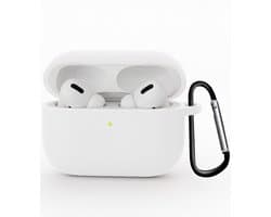 Hoesje - Geschikt voor Apple Airpods Pro 3 - Siliconen Hoes met Clip - Silicone Case Cover - Wit