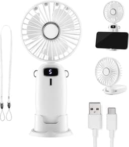 Draagbare Oplaadbare Mini Nekventilator met 5 Snelheden en Telefoonhouder - USB Ventilator voor Thuis, Kantoor en Reizen — thumbnail 2
