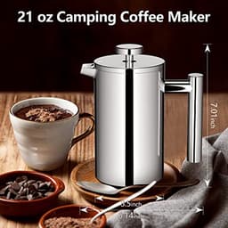 Koffiemaker French Press 0,65 liter - Dubbelwandige Roestvrijstalen Koffiebereider voor 3 Kopjes - Thermo Koffiepers — thumbnail 4