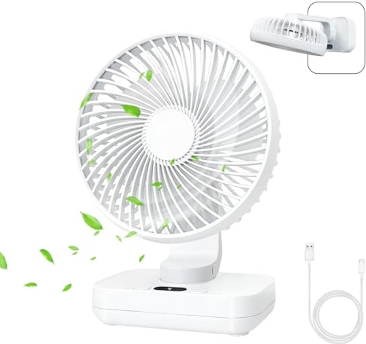 Mini Desk Fan - Stille en Oplaadbare Persoonlijke Ventilator met 4 Windsnelheden en 270° Oscillatie voor Thuis, Kantoor en Reizen — afbeelding 1