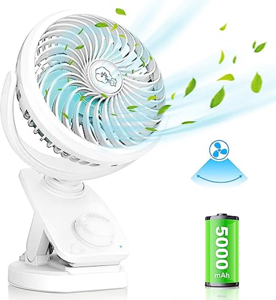 Mini USB Clip Ventilator - 5000 mAh, 2-in-1 Tafelventilator met Oscillatie, Stil en Draagbaar voor Kantoor en Camping — afbeelding 1