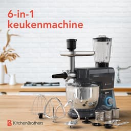 KitchenBrothers Keukenmachine - Keukenrobot - 6-in-1 Keukenmixer - Met Gehaktmolen, Blender en 15 Accessoires - BPA-vrij - 6,2L RVS Kom - Antraciet — thumbnail 2
