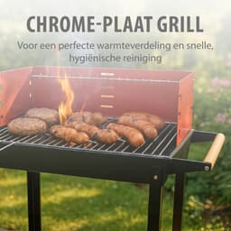 BBQ Collection Barbecue Houtskool - Houtskoolbarbecue met Wielen - Barbeque Verstelbaar Rooster en Windscherm - Barbecue met Zijtafel - Zwart — thumbnail 3