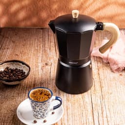 Kinghoff Aluminium Espressomaker KH-1886 – 6 Kopjes – Zwart Met Houten Handvat – Geschikt voor Inductie - 300ml - Percolator — thumbnail 3