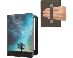 kwmobile e-reader hoesje geschikt voor Amazon Kindle Paperwhite (2024)/Colorsoft hoes - E reader flip case met magneetsluiting - Ereader cover - Sterrenstelsel en Boom design in blauw / grijs / zwart