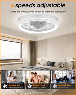 RFWR® Stille plafondventilator met licht en afstandsbediening, 48 cm, dimbaar, moderne ronde ventilator voor slaapkamer en woonkamer — thumbnail 3