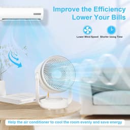 RFWR® Stille Tafelventilator met 4 Snelheden en 70 Graden Oscillatie - Draagbare Circulatieventilator met 5400 mAh Accu voor Thuis en Kantoor — thumbnail 1