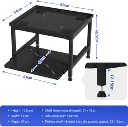 Wasmachine opbouwmeubel Zwart 200 kg belastbaar - 63x54x45.5cm - Wasmachine Verhoger Met uittrekbaar rek — thumbnail 5
