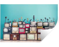 Muurstickers - Sticker Folie - Televisie - Microfoon - Vintage - 60x40 cm - Plakfolie - Muurstickers Kinderkamer - Zelfklevend Behang - Zelfklevend behangpapier - Stickerfolie