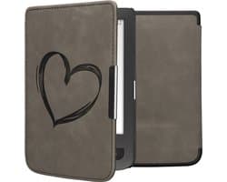 kwmobile e-reader hoesje geschikt voor Pocketbook Touch Lux 3/Basic Lux/Basic Touch 2 hoes - Ereader flip case met standaard - Kunstleren e reader cover - Brushed Hart design in grijs
