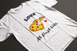 Shirt - Love at first bite - Wurban Wear | Grappig shirt | Dieet | Unisex tshirt | Fast food | Airfryer | Sport | Verwenpakket | Wit & Licht blauw — thumbnail 4