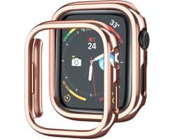 By Qubix - Hard case 45mm (open front) - Rosé goud (glans) - Geschikt voor Apple Watch 45mm hoesje - screenprotector - Bescherming iWatch - Bescherm hoesje