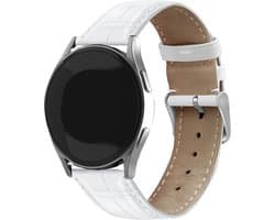 Strap-it smartwatch bandje 20mm - Luxe leren crocodile bandje geschikt voor Samsung Galaxy Watch 4 (Classic) / Watch 5 (Pro) / Watch 6 (Classic) / Watch 7 (40 & 44mm) / Watch 1 42mm / Watch 3 41mm / Active (2) / Watch FE / Gear Sport - wit