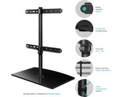 Universele tv-standaard voor de tafel of de vloer voor de meeste televisies 32-75 inch, draaibaar 360 ° hoogte verstelbaar tot 40 kg VESA Max:400 x 400 mm