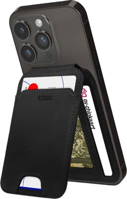Rosso Deluxe Echt Leer Kaarthouder Compatibel met MagSafe - Magnetische Pasjeshouder - Echt Lederen Portemonnee voor Zes Pasjes - Zwart — thumbnail 1