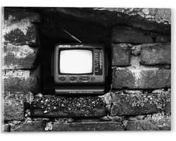 Acrylglas - Ouderwetse Televisie in de Muur (Zwart-wit) - 40x30 cm Foto op Acrylglas (Wanddecoratie op Acrylaat)