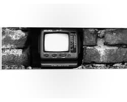 PVC Schuimplaat - Ouderwetse Televisie in de Muur (Zwart-wit) - 60x20 cm Foto op PVC Schuimplaat (Met Ophangsysteem)