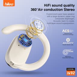 hileo hi92 - Draadloze Oordopjes met Oplaadcase – Wit - Sport - Open-Ear - Bluetooth V5.3 oordopjes – Draadloze oortjes – Verstelbare oorhaken - Open Wearable Stereo – Geschikt voor IOS/Android — thumbnail 4