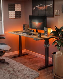 Elektrisch in hoogte verstelbaar bureau, bartafel 100 x 60 cm, sta-bureau voor thuis en op kantoor met scheidingsbord, zwart frame/bruin afwerking — thumbnail 3