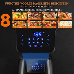 XXL Heteluchtfriteuse - 12 Liter Capaciteit - 8-in-1 Airfryer met Kijkvenster - One-Touch Bediening - 8 Programma's - Draaigrill - Rek en Afneembaar Dienblad - 1800 Watt - Zwart — thumbnail 4