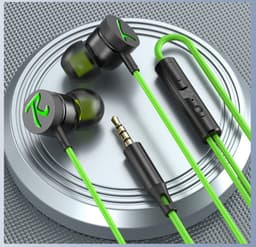2x Bedrade oortjes - In Ear Oordopjes - Oortjes met Draad en Microfoon - Extra Bass - 3,5mm Jack Aansluiting - 120cm kabel - Groen — thumbnail 2