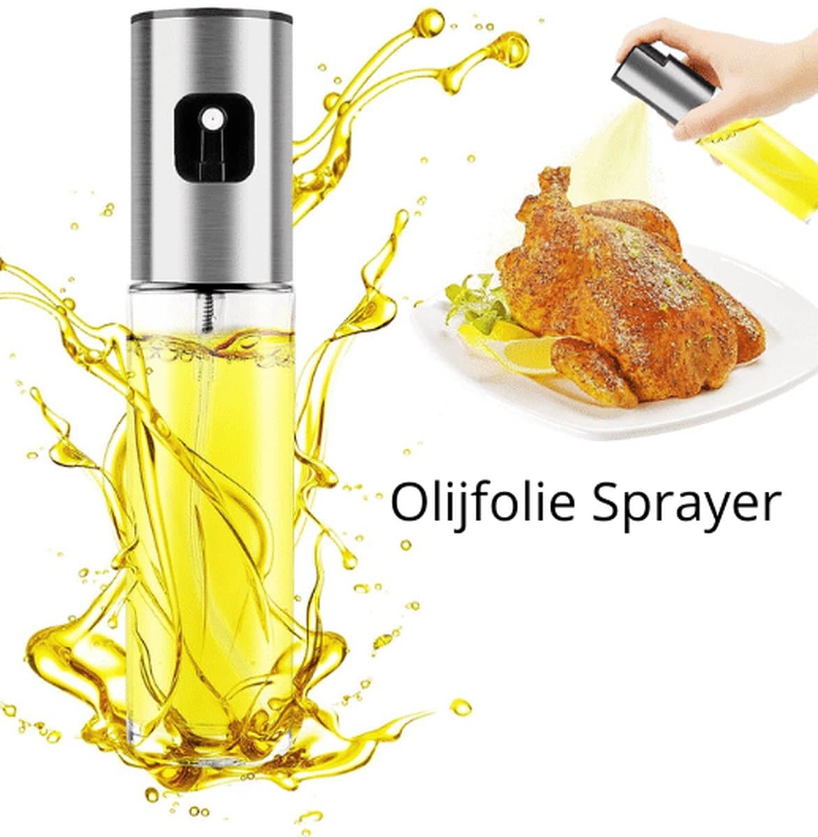 Waledano® RVS Olijfolie Sprayer 100ml – Navulbare Glazen Olie Fles | Precisie Verstuiver voor Gezond Koken, BBQ, Grill, Airfryer & Salades — afbeelding 1