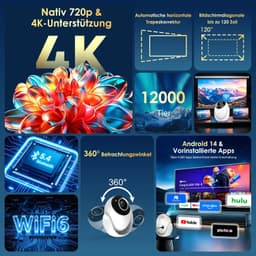 Mini Beamer Draagbaar - 1280 x 720 Resolutie - LED Technologie - WiFi 6 En Bluetooth 5.4 - Voor Gaming En Thuisbioscoop — thumbnail 3