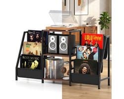 Platenspeler Meubel - LP-kast - Platenspelerkast - Draaitafelstandaard - Platenspelerstandaard - Vintage Displayplank - Rustiek bruin