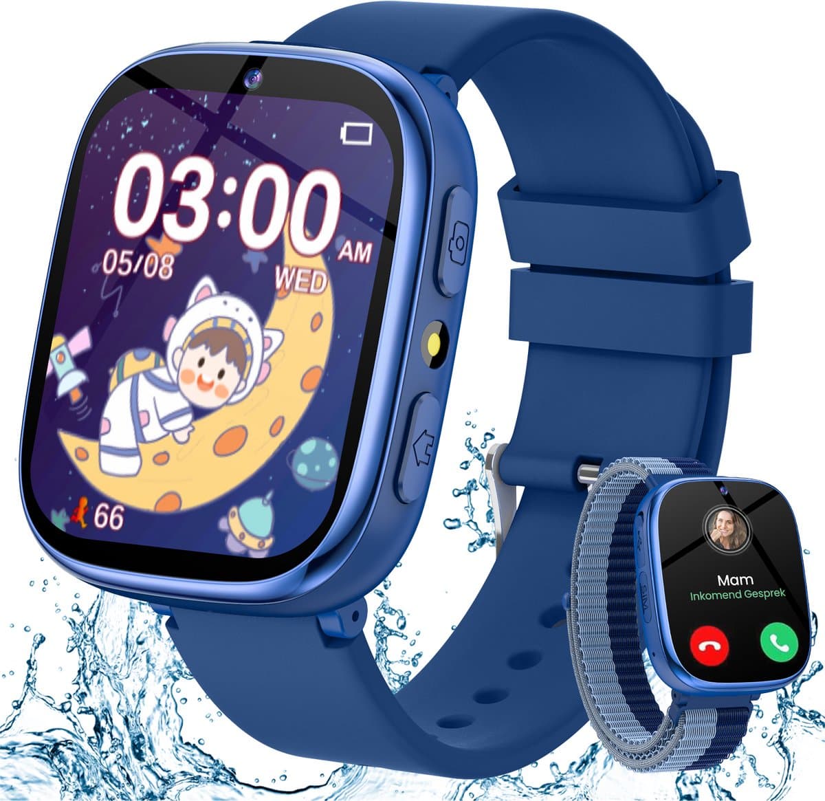 FOSMET Horloge Kind - Smartwatch Kinderen - 2G-Incl. Camera en 31 Kids Spelletjes - 512MB Geheugen - IP68 Waterdicht - Video Bellen& - USB Oplaadbaar Kinderhorloge SOS-Knop - Voor IOS & Android - Cadeaus Voor Jongens en Meisjes - Blauw — afbeelding 1