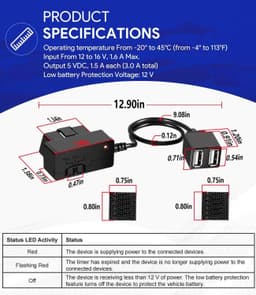 OBD-II Constant Stroomkabel voor Garmin Dash Cam — thumbnail 4