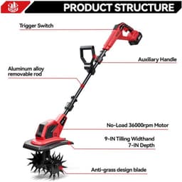 Elektrische Rototiller Cultivator - 2500 W Vermogen - 24 cm Maaibreedte - 17 cm Teelt Diepte - Voor Kleine Tuinen En Bloembedden — thumbnail 4