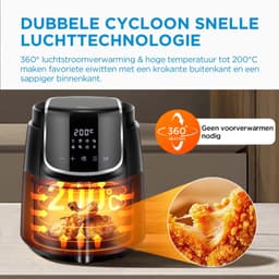 Airfryer – 4 Liter – 1500 W – LED-Touchscreen – 8 Kookprogramma’s – 35 tot 200 °C – Vaatwasserbestendig – Schudherinnering – Zwart — thumbnail 5